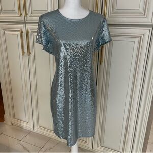 bebe Shimmering Baby Blue Mini Dress